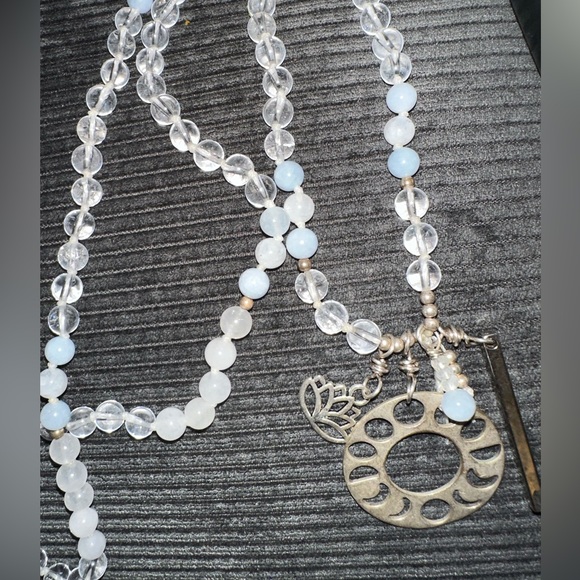 Quartz Crystal and moon stone Hand Knotted Mala Necklace - Picture 1 of 12